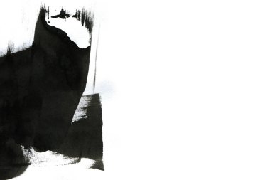 Soyut mürekkep arkaplanı. Mermer tarzı. Beyaz kağıda siyah boya dokusu. Ağ ve oyun tasarımı için duvar kağıdı. Grunge çamur sanatı. Kalem suyunun makro resmi. Koyu Smear