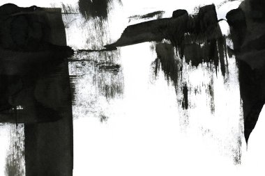 Soyut mürekkep arkaplanı. Mermer tarzı. Beyaz kağıda siyah boya dokusu. Ağ ve oyun tasarımı için duvar kağıdı. Grunge çamur sanatı. Kalem suyunun makro resmi. Koyu Smear