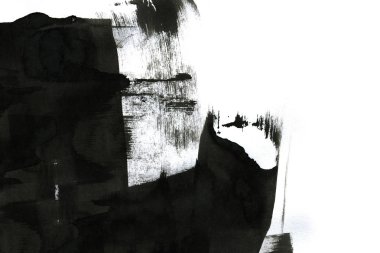 Soyut mürekkep arkaplanı. Mermer tarzı. Beyaz kağıda siyah boya dokusu. Ağ ve oyun tasarımı için duvar kağıdı. Grunge çamur sanatı. Kalem suyunun makro resmi. Koyu Smear