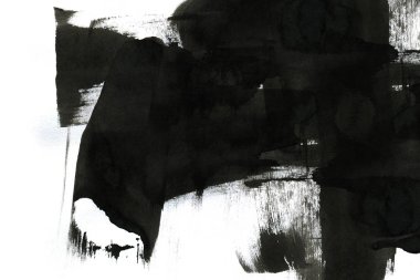 Soyut mürekkep arkaplanı. Mermer tarzı. Beyaz kağıda siyah boya dokusu. Ağ ve oyun tasarımı için duvar kağıdı. Grunge çamur sanatı. Kalem suyunun makro resmi. Koyu Smear