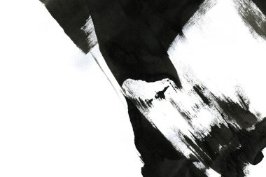 Soyut mürekkep arkaplanı. Mermer tarzı. Beyaz kağıda siyah boya dokusu. Ağ ve oyun tasarımı için duvar kağıdı. Grunge çamur sanatı. Kalem suyunun makro resmi. Koyu Smear