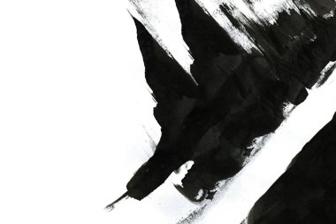 Soyut mürekkep arkaplanı. Mermer tarzı. Beyaz kağıda siyah boya dokusu. Ağ ve oyun tasarımı için duvar kağıdı. Grunge çamur sanatı. Kalem suyunun makro resmi. Koyu Smear