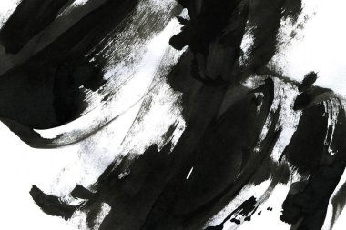 Soyut mürekkep arkaplanı. Mermer tarzı. Beyaz kağıda siyah boya dokusu. Ağ ve oyun tasarımı için duvar kağıdı. Grunge çamur sanatı. Kalem suyunun makro resmi. Koyu Smear