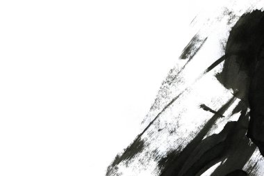 Soyut mürekkep arkaplanı. Mermer tarzı. Beyaz kağıda siyah boya dokusu. Ağ ve oyun tasarımı için duvar kağıdı. Grunge çamur sanatı. Kalem suyunun makro resmi. Koyu Smear