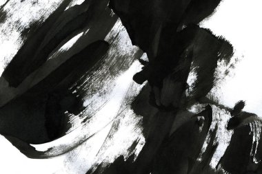 Soyut mürekkep arkaplanı. Mermer tarzı. Beyaz kağıda siyah boya dokusu. Ağ ve oyun tasarımı için duvar kağıdı. Grunge çamur sanatı. Kalem suyunun makro resmi. Koyu Smear