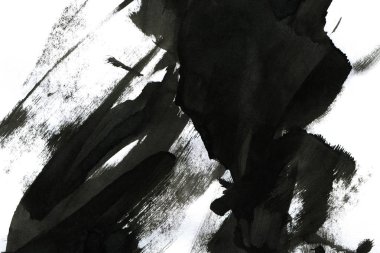 Soyut mürekkep arkaplanı. Mermer tarzı. Beyaz kağıda siyah boya dokusu. Ağ ve oyun tasarımı için duvar kağıdı. Grunge çamur sanatı. Kalem suyunun makro resmi. Koyu Smear