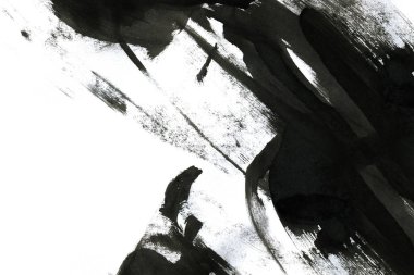 Soyut mürekkep arkaplanı. Mermer tarzı. Beyaz kağıda siyah boya dokusu. Ağ ve oyun tasarımı için duvar kağıdı. Grunge çamur sanatı. Kalem suyunun makro resmi. Koyu Smear