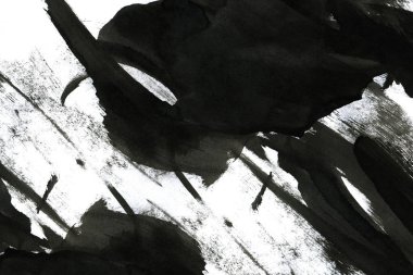 Soyut mürekkep arkaplanı. Mermer tarzı. Beyaz kağıda siyah boya dokusu. Ağ ve oyun tasarımı için duvar kağıdı. Grunge çamur sanatı. Kalem suyunun makro resmi. Koyu Smear