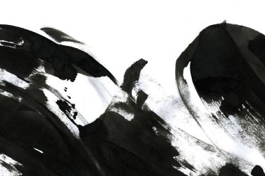 Soyut mürekkep arkaplanı. Mermer tarzı. Beyaz kağıda siyah boya dokusu. Ağ ve oyun tasarımı için duvar kağıdı. Grunge çamur sanatı. Kalem suyunun makro resmi. Koyu Smear