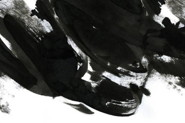 Soyut mürekkep arkaplanı. Mermer tarzı. Beyaz kağıda siyah boya dokusu. Ağ ve oyun tasarımı için duvar kağıdı. Grunge çamur sanatı. Kalem suyunun makro resmi. Koyu Smear