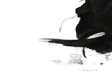 Soyut mürekkep arkaplanı. Mermer tarzı. Beyaz kağıda siyah boya dokusu. Ağ ve oyun tasarımı için duvar kağıdı. Grunge çamur sanatı. Kalem suyunun makro resmi. Koyu Smear