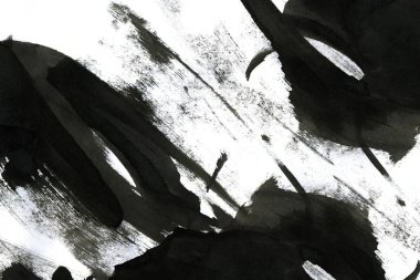 Soyut mürekkep arkaplanı. Mermer tarzı. Beyaz kağıda siyah boya dokusu. Ağ ve oyun tasarımı için duvar kağıdı. Grunge çamur sanatı. Kalem suyunun makro resmi. Koyu Smear