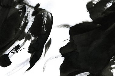 Soyut mürekkep arkaplanı. Mermer tarzı. Beyaz kağıda siyah boya dokusu. Ağ ve oyun tasarımı için duvar kağıdı. Grunge çamur sanatı. Kalem suyunun makro resmi. Koyu Smear