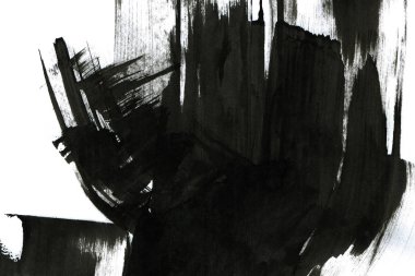 Soyut mürekkep arkaplanı. Mermer tarzı. Beyaz kağıda siyah boya dokusu. Ağ ve oyun tasarımı için duvar kağıdı. Grunge çamur sanatı. Kalem suyunun makro resmi. Koyu Smear