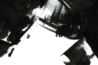 Soyut mürekkep arkaplanı. Mermer tarzı. Beyaz kağıda siyah boya dokusu. Ağ ve oyun tasarımı için duvar kağıdı. Grunge çamur sanatı. Kalem suyunun makro resmi. Koyu Smear