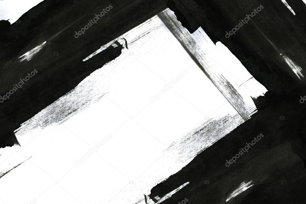 Abstract ink background. Marble style. Black paint stroke texture on white paper. Wallpaper for web and game design. Grunge mud art. Macro image of pen juice. Dark Smear