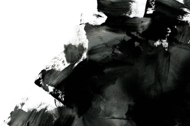 Soyut mürekkep arkaplanı. Mermer tarzı. Beyaz kağıda siyah boya dokusu. Ağ ve oyun tasarımı için duvar kağıdı. Grunge çamur sanatı. Kalem suyunun makro resmi. Koyu Smear