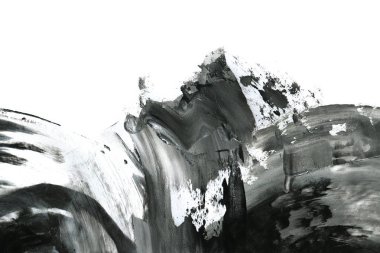 Soyut mürekkep arkaplanı. Mermer tarzı. Beyaz kağıda siyah boya dokusu. Ağ ve oyun tasarımı için duvar kağıdı. Grunge çamur sanatı. Kalem suyunun makro resmi. Koyu Smear