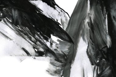 Soyut mürekkep arkaplanı. Mermer tarzı. Beyaz kağıda siyah boya dokusu. Ağ ve oyun tasarımı için duvar kağıdı. Grunge çamur sanatı. Kalem suyunun makro resmi. Koyu Smear