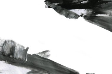 Soyut mürekkep arkaplanı. Mermer tarzı. Beyaz kağıda siyah boya dokusu. Ağ ve oyun tasarımı için duvar kağıdı. Grunge çamur sanatı. Kalem suyunun makro resmi. Koyu Smear