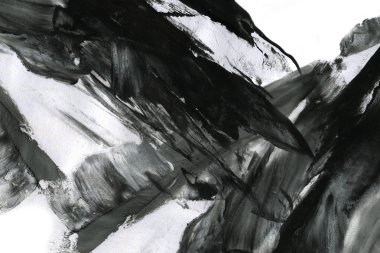 Soyut mürekkep arkaplanı. Mermer tarzı. Beyaz kağıda siyah boya dokusu. Ağ ve oyun tasarımı için duvar kağıdı. Grunge çamur sanatı. Kalem suyunun makro resmi. Koyu Smear