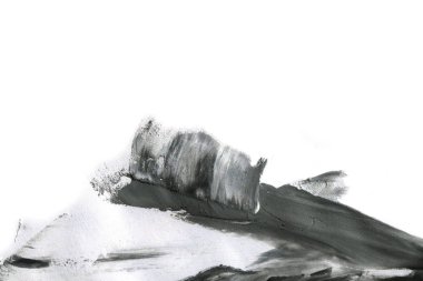 Soyut mürekkep arkaplanı. Mermer tarzı. Beyaz kağıda siyah boya dokusu. Ağ ve oyun tasarımı için duvar kağıdı. Grunge çamur sanatı. Kalem suyunun makro resmi. Koyu Smear