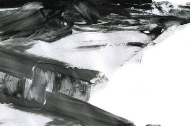 Soyut mürekkep arkaplanı. Mermer tarzı. Beyaz kağıda siyah boya dokusu. Ağ ve oyun tasarımı için duvar kağıdı. Grunge çamur sanatı. Kalem suyunun makro resmi. Koyu Smear