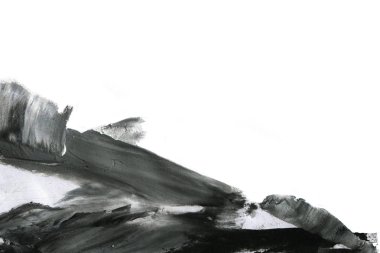 Soyut mürekkep arkaplanı. Mermer tarzı. Beyaz kağıda siyah boya dokusu. Ağ ve oyun tasarımı için duvar kağıdı. Grunge çamur sanatı. Kalem suyunun makro resmi. Koyu Smear