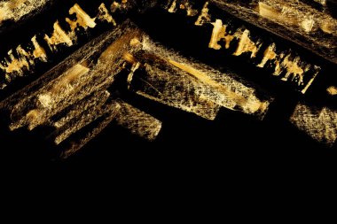 Soyut mürekkep arka plan. Altın boya kontur dokusu siyah kağıt üzerinde