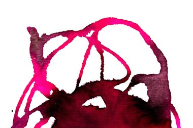 Beyaz arka plan üzerinde Soyut doku fırça mürekkep arka plan pembe aquarell suluboya sıçrama boya. Soyut mor mürekkep tasarımı. Modern suluboya elemanı. Duygusal sanat, ıslak teknik.  