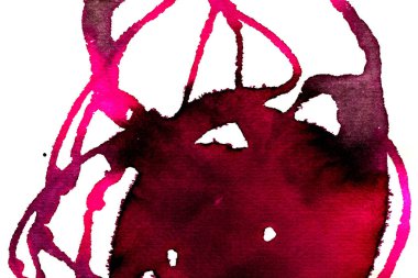 Beyaz arka plan üzerinde Soyut doku fırça mürekkep arka plan pembe aquarell suluboya sıçrama boya. Soyut mor mürekkep tasarımı. Modern suluboya elemanı. Duygusal sanat, ıslak teknik.  