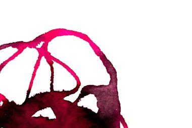 Beyaz arka plan üzerinde Soyut doku fırça mürekkep arka plan pembe aquarell suluboya sıçrama boya. Soyut mor mürekkep tasarımı. Modern suluboya elemanı. Duygusal sanat, ıslak teknik.  