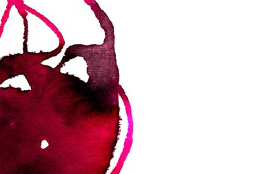 Beyaz arka plan üzerinde Soyut doku fırça mürekkep arka plan pembe aquarell suluboya sıçrama boya. Soyut mor mürekkep tasarımı. Modern suluboya elemanı. Duygusal sanat, ıslak teknik.  