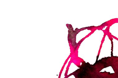 Beyaz arka plan üzerinde Soyut doku fırça mürekkep arka plan pembe aquarell suluboya sıçrama boya. Soyut mor mürekkep tasarımı. Modern suluboya elemanı. Duygusal sanat, ıslak teknik.  