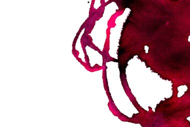 Beyaz arka plan üzerinde Soyut doku fırça mürekkep arka plan pembe aquarell suluboya sıçrama boya. Soyut mor mürekkep tasarımı. Modern suluboya elemanı. Duygusal sanat, ıslak teknik.  