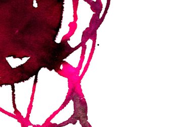 Beyaz arka plan üzerinde Soyut doku fırça mürekkep arka plan pembe aquarell suluboya sıçrama boya. Soyut mor mürekkep tasarımı. Modern suluboya elemanı. Duygusal sanat, ıslak teknik.  