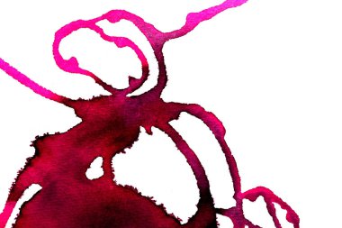 Beyaz arka plan üzerinde Soyut doku fırça mürekkep arka plan pembe aquarell suluboya sıçrama boya. Soyut mor mürekkep tasarımı. Modern suluboya elemanı. Duygusal sanat, ıslak teknik.  