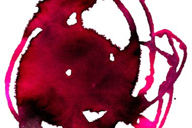 Beyaz arka plan üzerinde Soyut doku fırça mürekkep arka plan pembe aquarell suluboya sıçrama boya. Soyut mor mürekkep tasarımı. Modern suluboya elemanı. Duygusal sanat, ıslak teknik.  