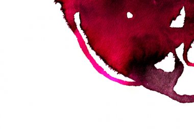 Beyaz arka plan üzerinde Soyut doku fırça mürekkep arka plan pembe aquarell suluboya sıçrama boya. Soyut mor mürekkep tasarımı. Modern suluboya elemanı. Duygusal sanat, ıslak teknik.  