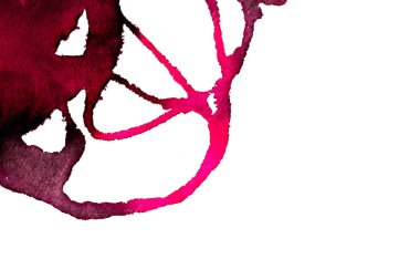 Beyaz arka plan üzerinde Soyut doku fırça mürekkep arka plan pembe aquarell suluboya sıçrama boya. Soyut mor mürekkep tasarımı. Modern suluboya elemanı. Duygusal sanat, ıslak teknik.  