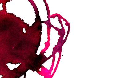 Beyaz arka plan üzerinde Soyut doku fırça mürekkep arka plan pembe aquarell suluboya sıçrama boya. Soyut mor mürekkep tasarımı. Modern suluboya elemanı. Duygusal sanat, ıslak teknik.  