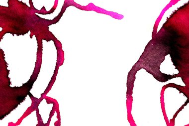 Beyaz arka plan üzerinde Soyut doku fırça mürekkep arka plan pembe aquarell suluboya sıçrama boya. Soyut mor mürekkep tasarımı. Modern suluboya elemanı. Duygusal sanat, ıslak teknik.  