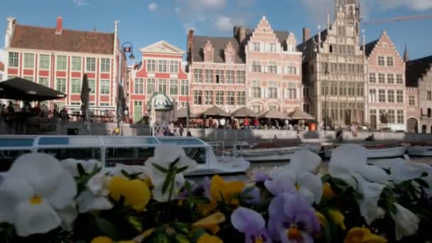 Fotoaparát Snímky Nad Květiny Kanálu Leie Který Gentu Belgii Pořízené — Stock video