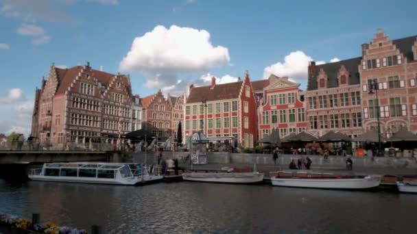 Pfanne Über Den Leie Kanal Und Graslei Gent Belgien Einem — Stockvideo