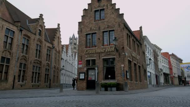 Kamera Emelkedik Orrvitorla Stílus Szép Junction Heilige Geeststraat Bruges Belgiumban — Stock videók
