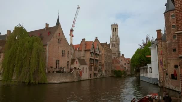 Clip Statique Canal Dijver Tour Beffroi Bruges Belgique Pris Jour — Video