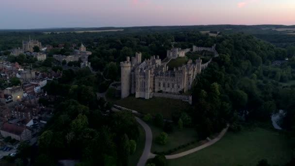 Clip Statica Del Castello Arundel Della Città Crepuscolo Prima Dell — Video Stock