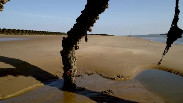 Lancha Pasa Por Debajo Del Dron Río Mersey Liverpool Nuevo — Vídeos de Stock