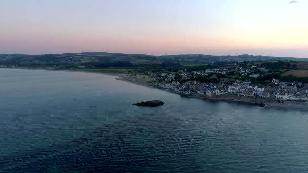 Drone Flies Slowly Morning Twilight Cornish Town Marazion — Stock Video