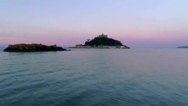 Monte Michaels Cornwall Paisagem Mosteiro Costa Mar Crepúsculo Inglaterra Ilha — Vídeo de Stock